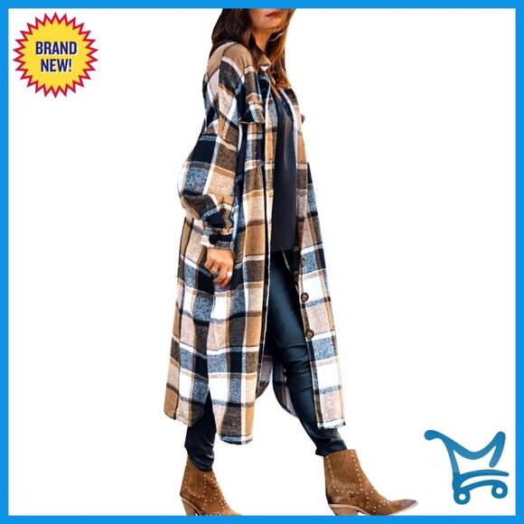 Jackets & Blazers - Oversized Flannel Shacket Jacket Long Sleeve Button Down with Pockets